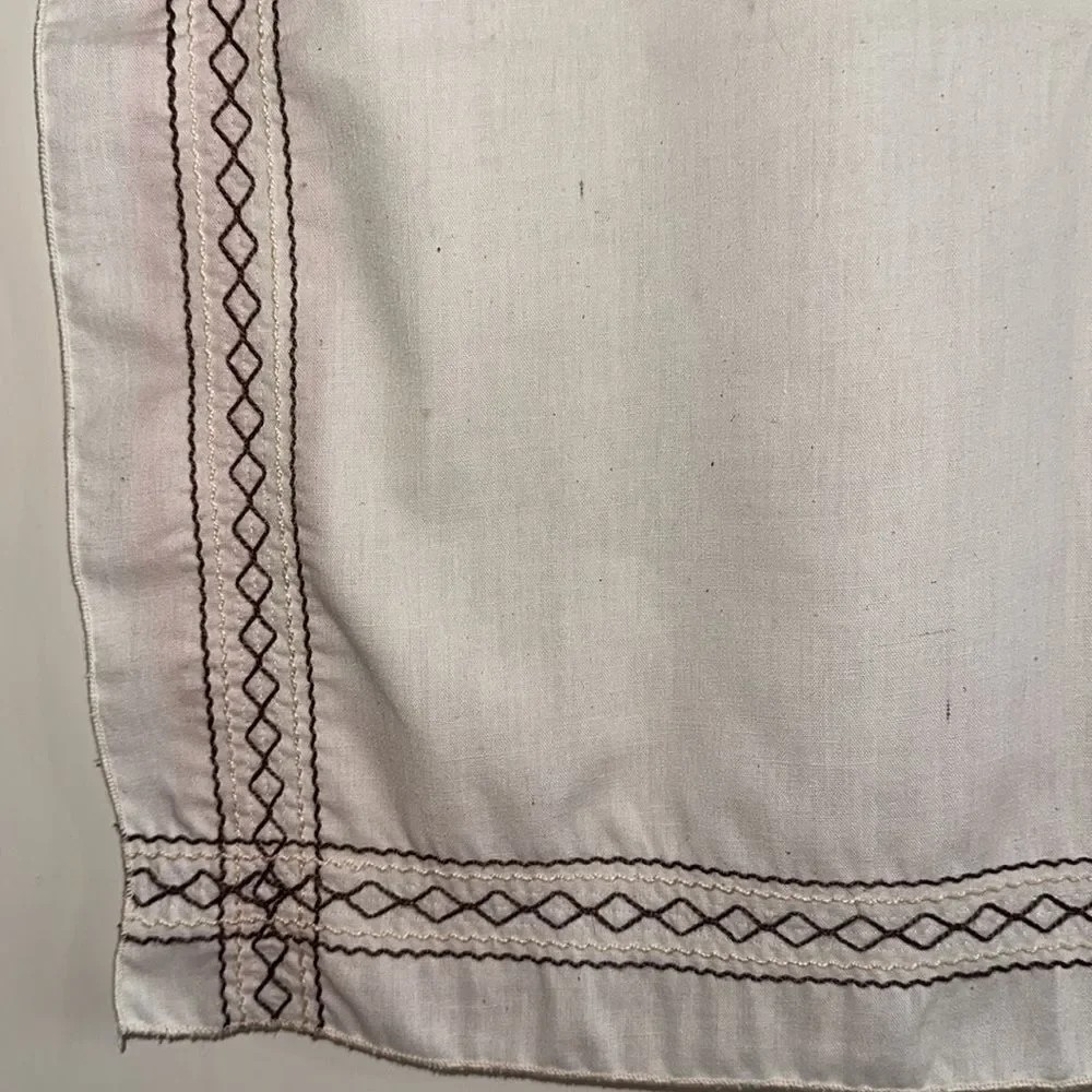 Vintage 70s‎ western style cream cotton/polyester scarf with embroidered edges